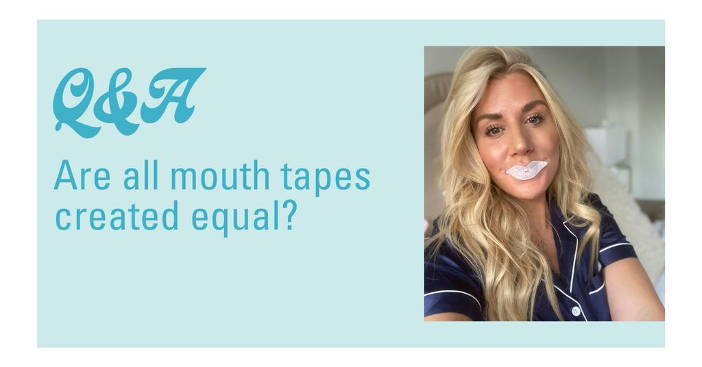 blonde woman wearing dryft sleep strips mouth tape great skin glowing hair breathing connection